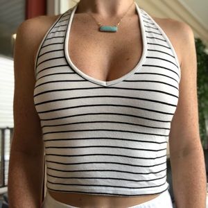 Black&White Striped BrandyMelville Halter Crop Top